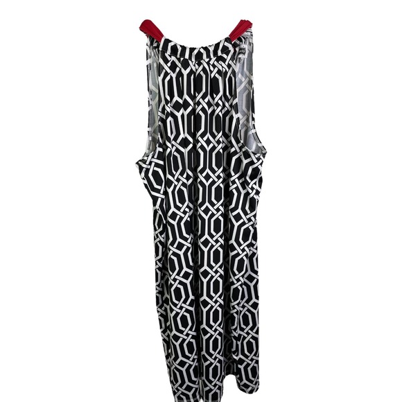 Mud Pie Natalie Women's Shift Halter Dress Black White Red Bow Geometric Sz M‎ - Picture 2 of 10